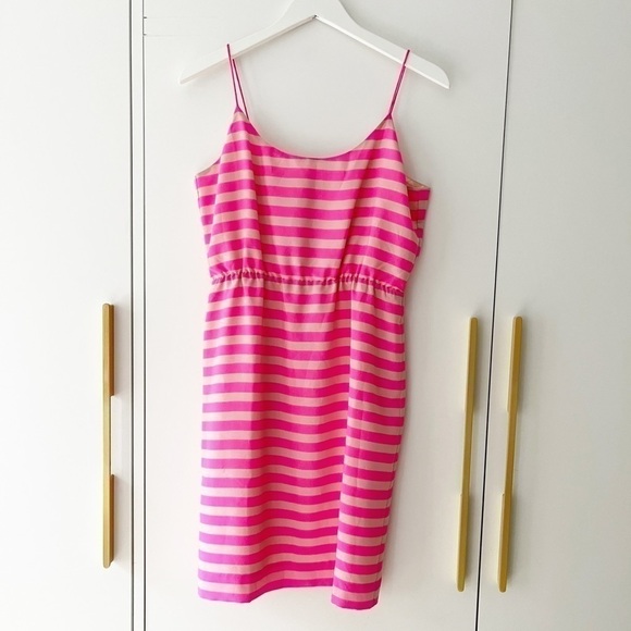 J Crew Bright pink and tan striped silk dress - Picture 4 of 6